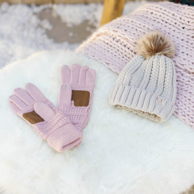 Knitted gloves, cap and scarf