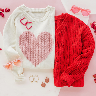 Red and white knitted sweaters