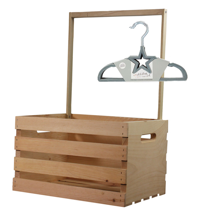 Natural Pine Baby Shower Wardrobe Crate with 10 Clothes Hangers, 12 Piece Set
