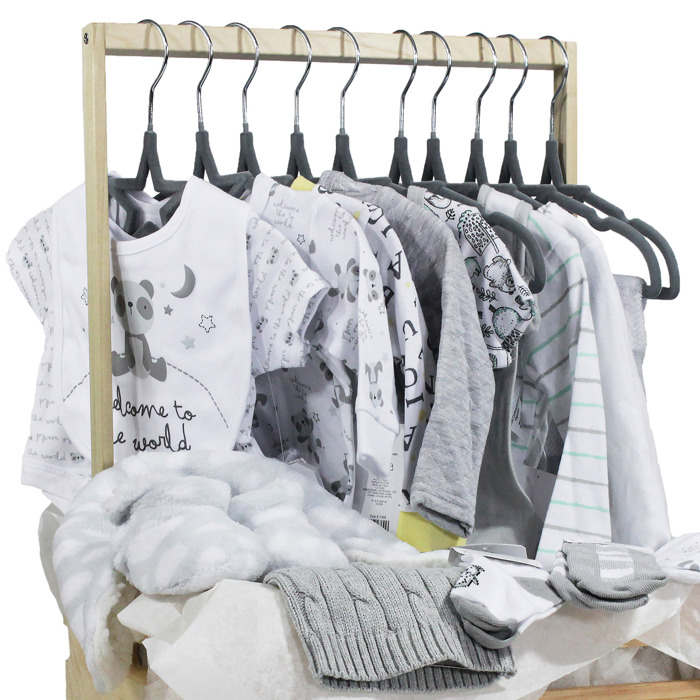 Natural Pine Baby Shower Wardrobe Crate with 10 Clothes Hangers, 12 Piece Set