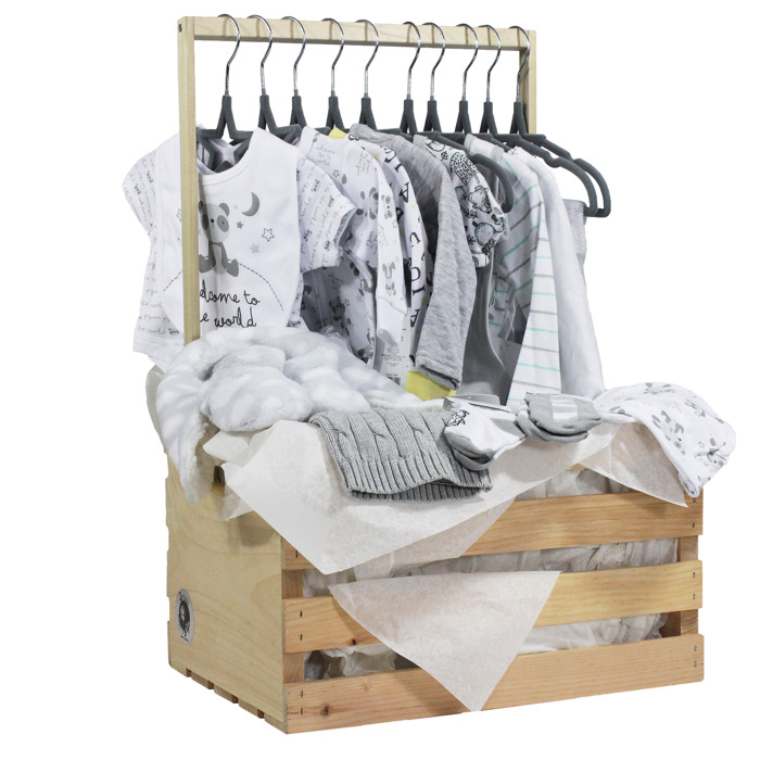 33 Piece Gender Neutral Baby Shower Wardrobe Gift Crate