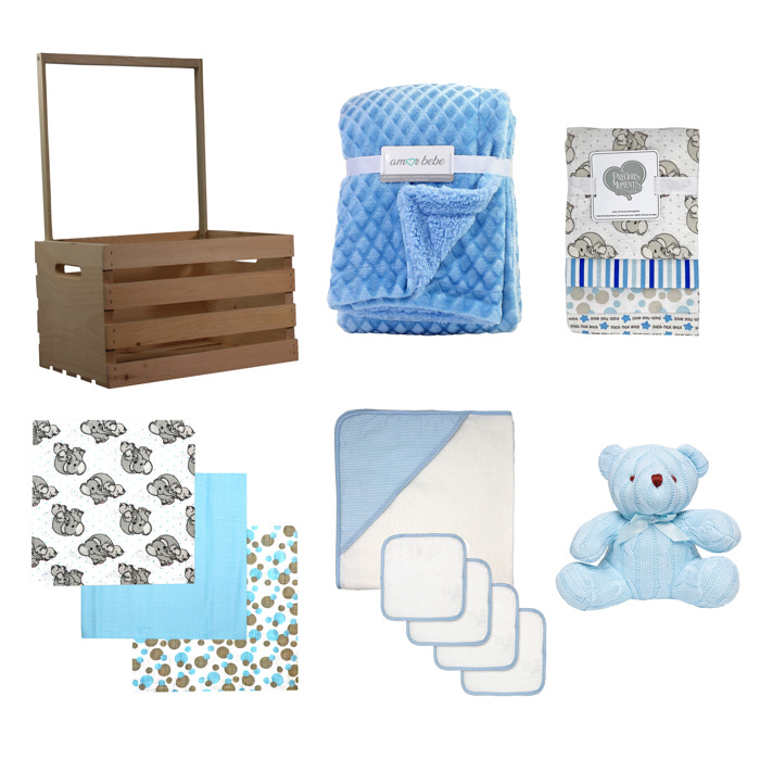 16 Piece Baby Blankets and Bath Crate Set, Blue