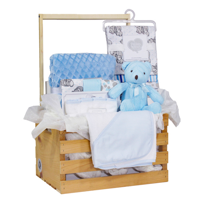 16 Piece Baby Blankets and Bath Crate Set, Blue