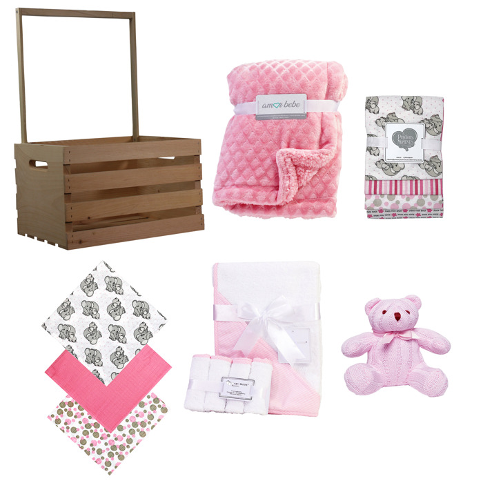 16 Piece Baby Blankets and Bath Crate Set, Pink
