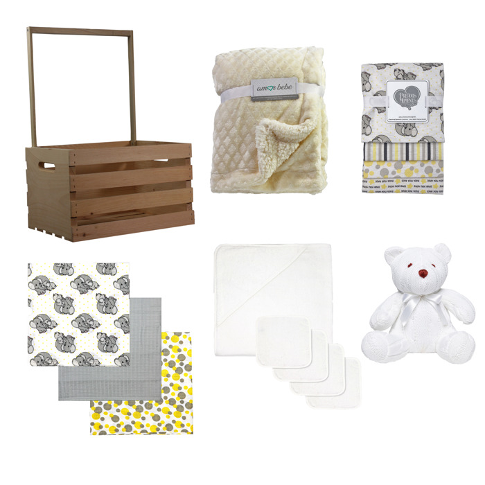 16 Piece Baby Blankets and Bath Crate Set, Ivory
