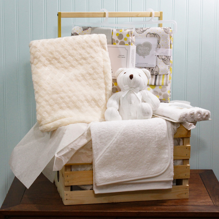 16 Piece Baby Blankets and Bath Crate Set, Ivory