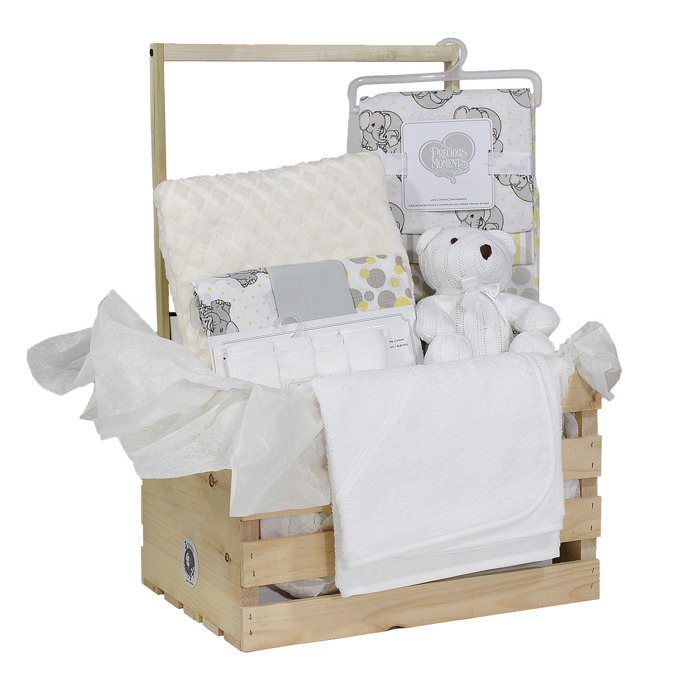 16 Piece Baby Blankets and Bath Crate Set, Ivory