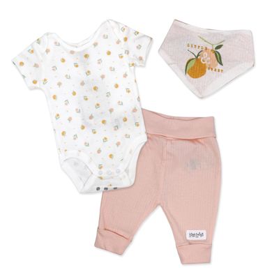 Home Grown Baby Organic Cotton 3 Piece Girls Peaches Layette Set