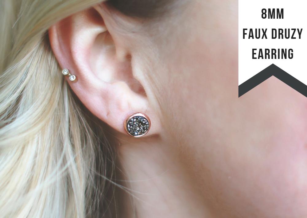 Gunmetal Druzy Stud Earrings