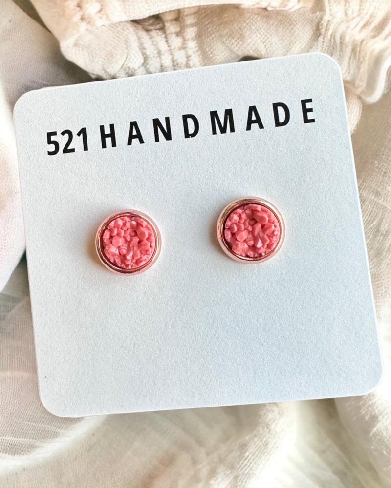 Coral Pink Druzy Stud Earrings