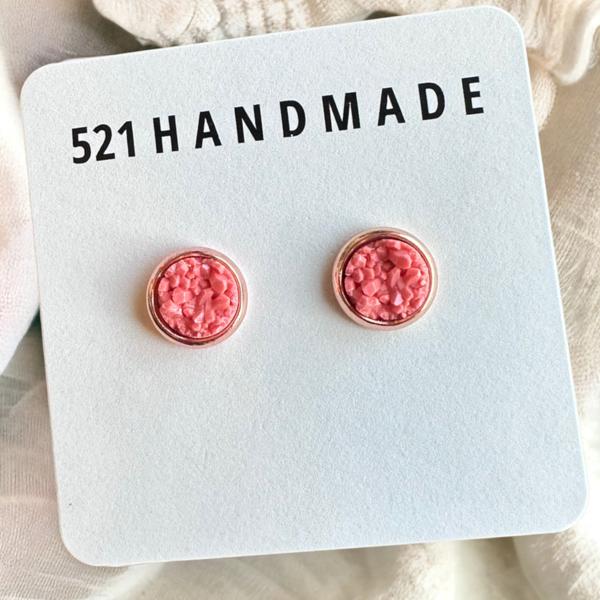 Coral Pink Druzy Stud Earrings