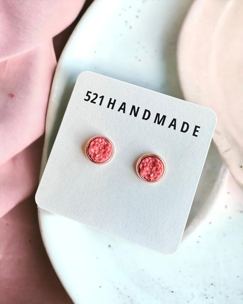 Coral Pink Druzy Stud Earrings