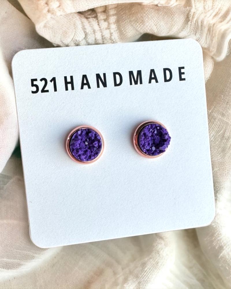 Deep Purple Druzy Stud Earrings