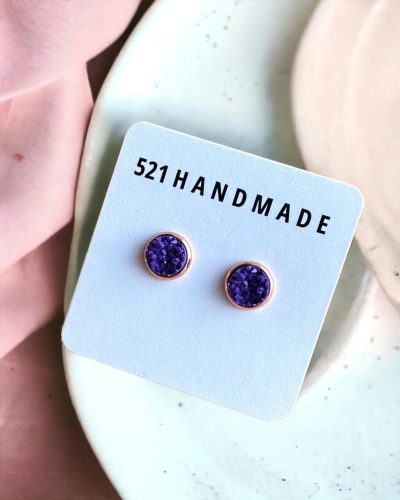 Deep Purple Druzy Stud Earrings