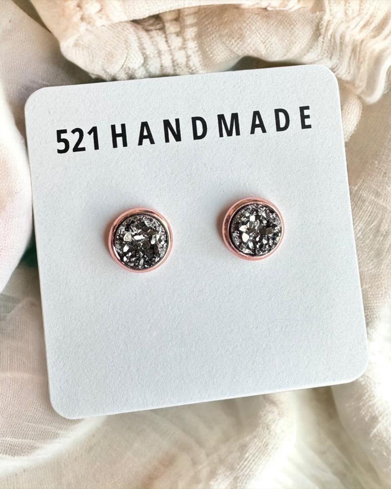 Gunmetal Druzy Stud Earrings