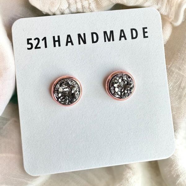 Gunmetal Druzy Stud Earrings