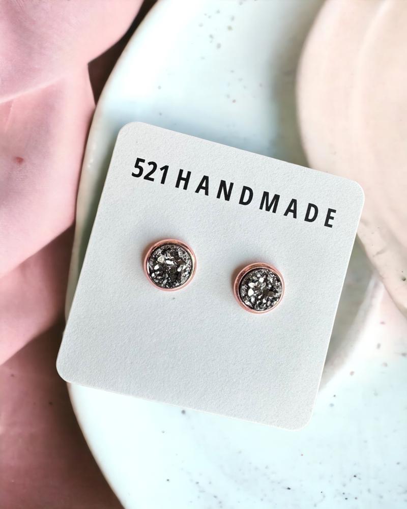 Gunmetal Druzy Stud Earrings