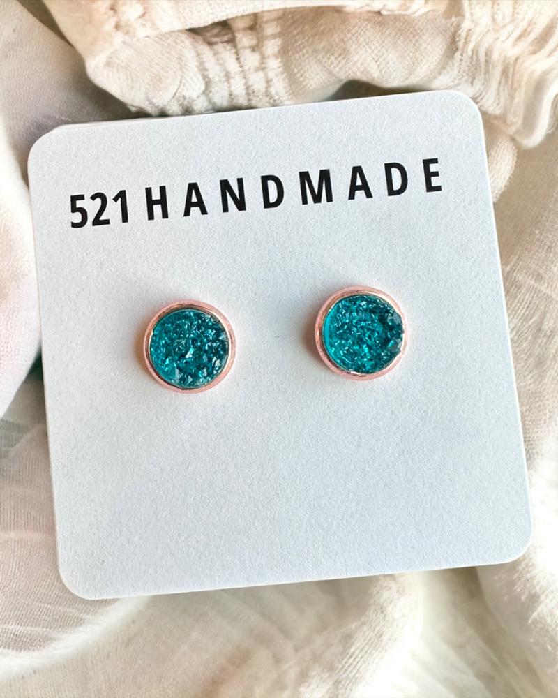 Mermaid Turquoise Druzy Stud Earrings