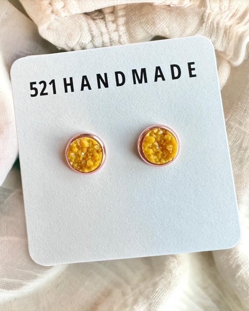 Mustard Yellow Druzy Stud Earrings