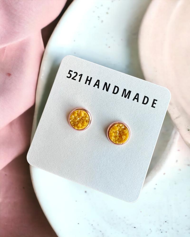 Mustard Yellow Druzy Stud Earrings