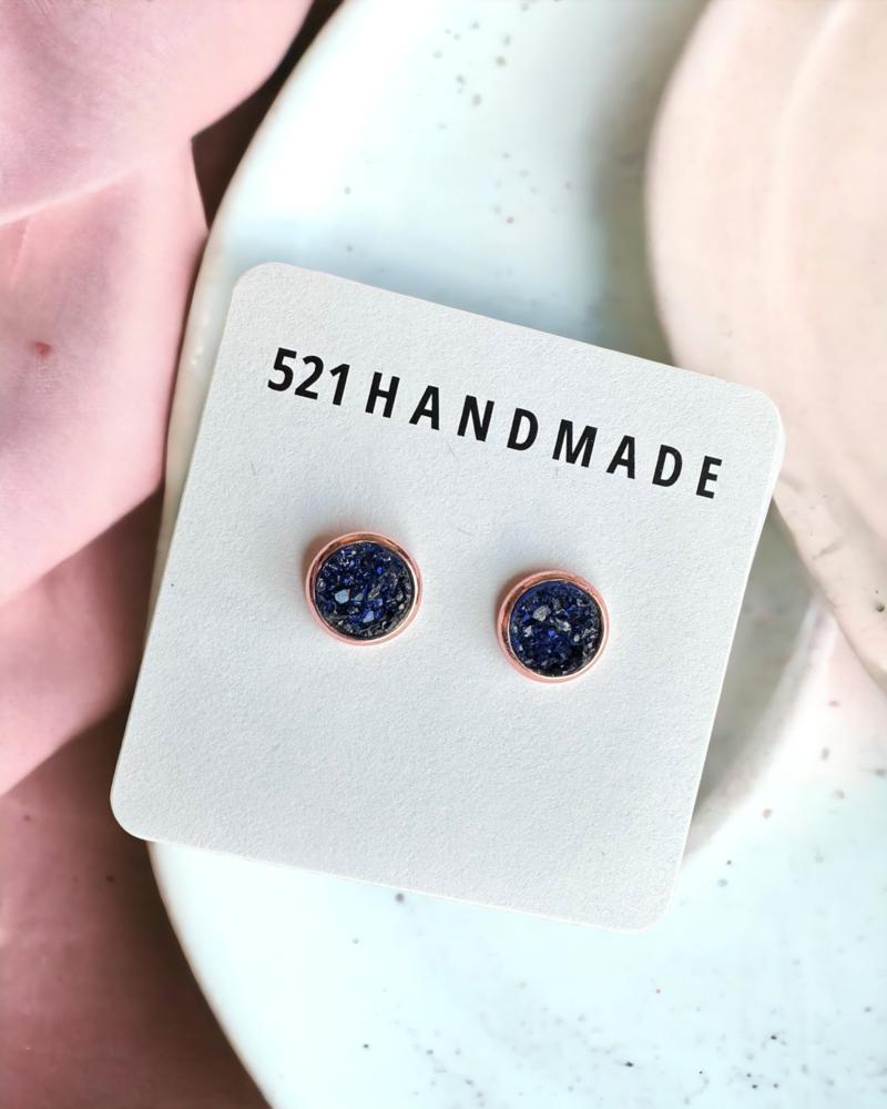 Navy Blue Druzy Stud Earrings