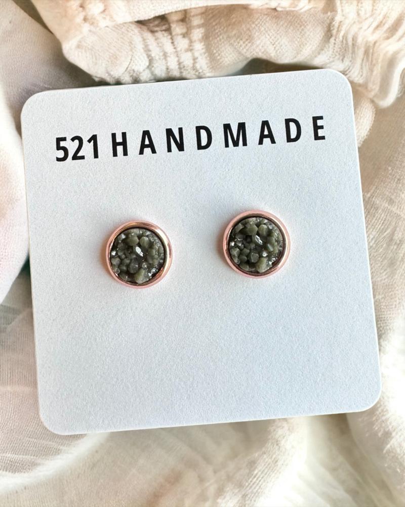 Olive Green Druzy Earrings