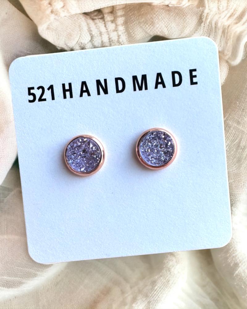 Light Purple Shimmer Druzy Stud Earrings