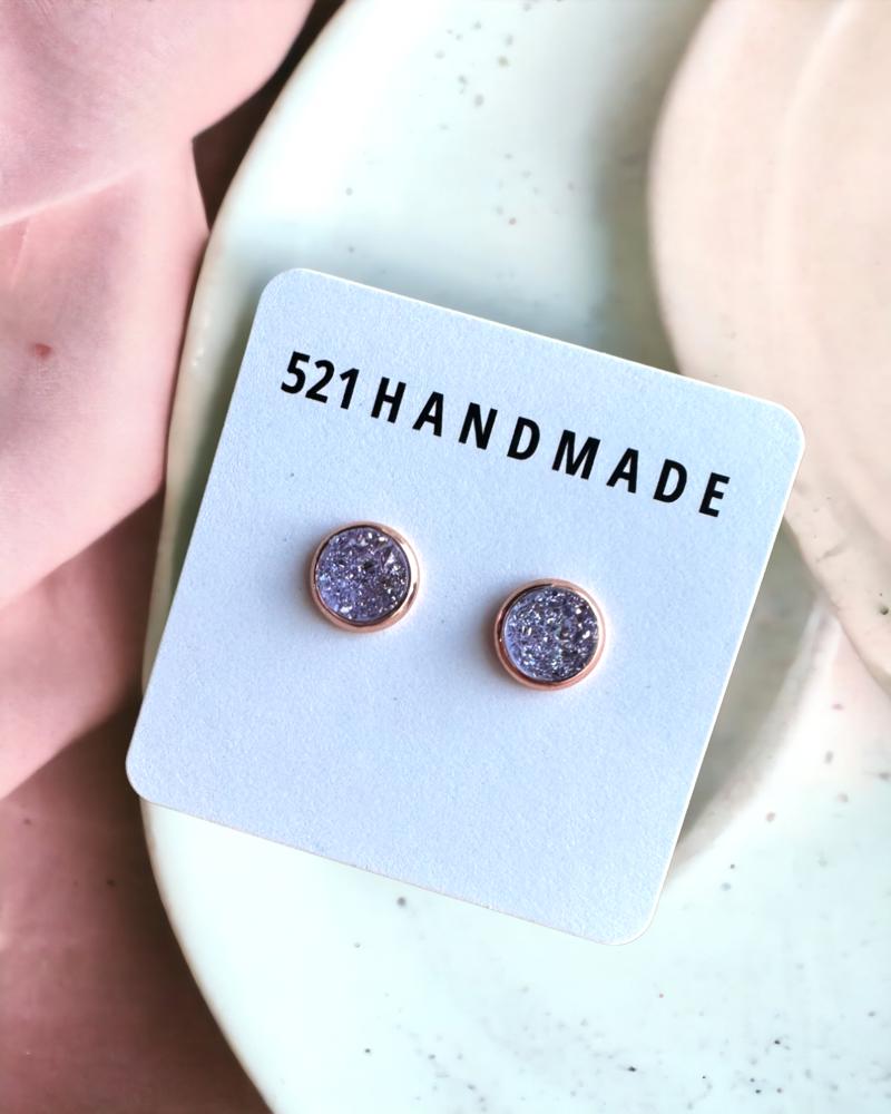 Light Purple Shimmer Druzy Stud Earrings