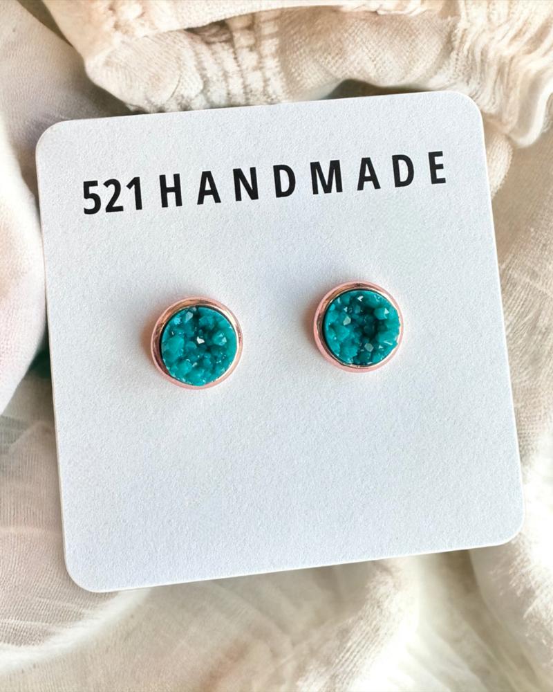 Deep Turquoise Druzy Stud Earrings