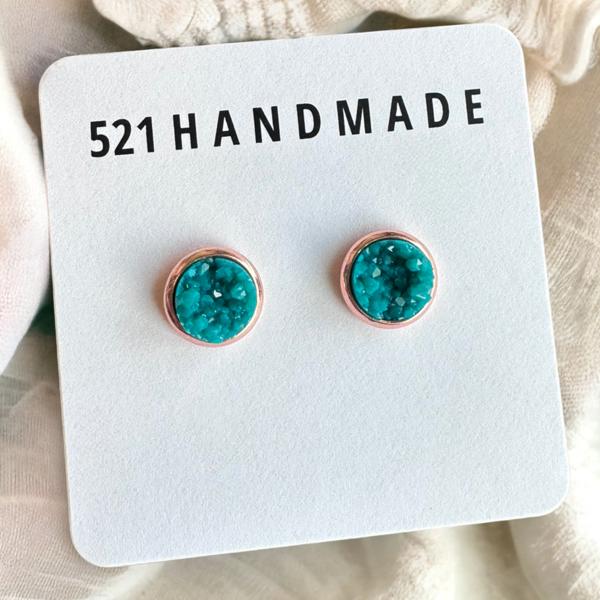 Deep Turquoise Druzy Stud Earrings