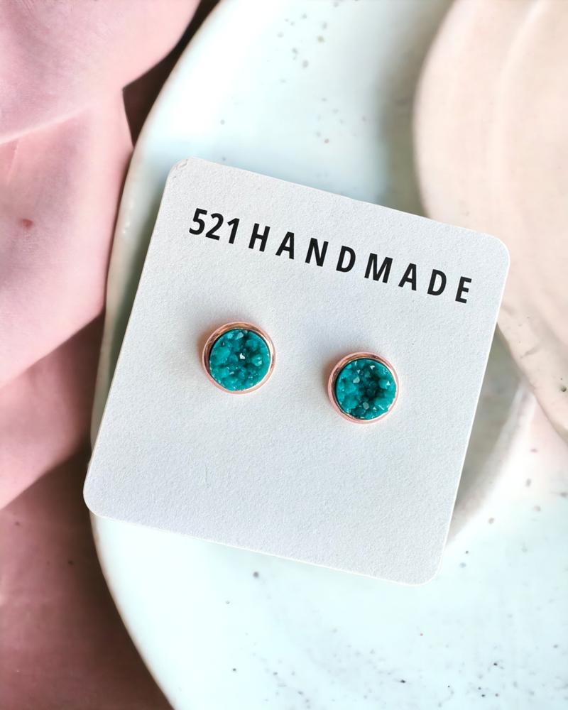 Deep Turquoise Druzy Stud Earrings