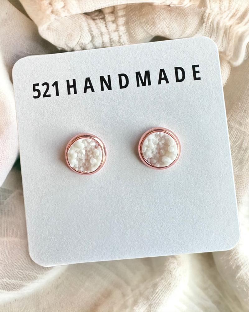 White Druzy Stud Earrings