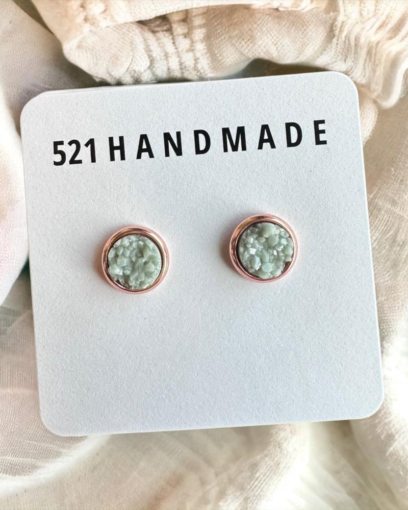 Sage Green Druzy Stud Earring