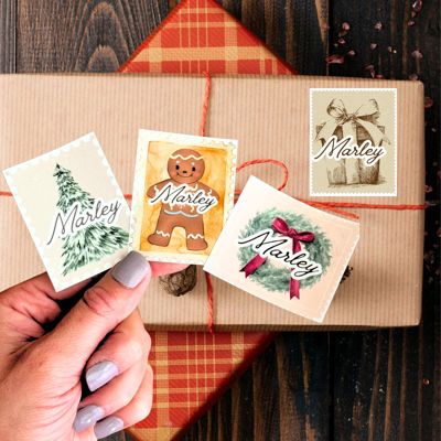 Custom Christmas Stickers | Vintage Stamp Style 