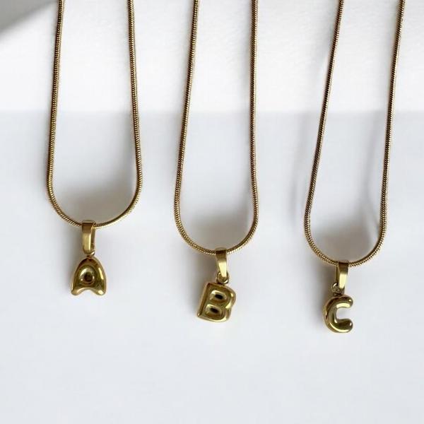 18K Gold Mini Bubble Letter Charm Necklace 