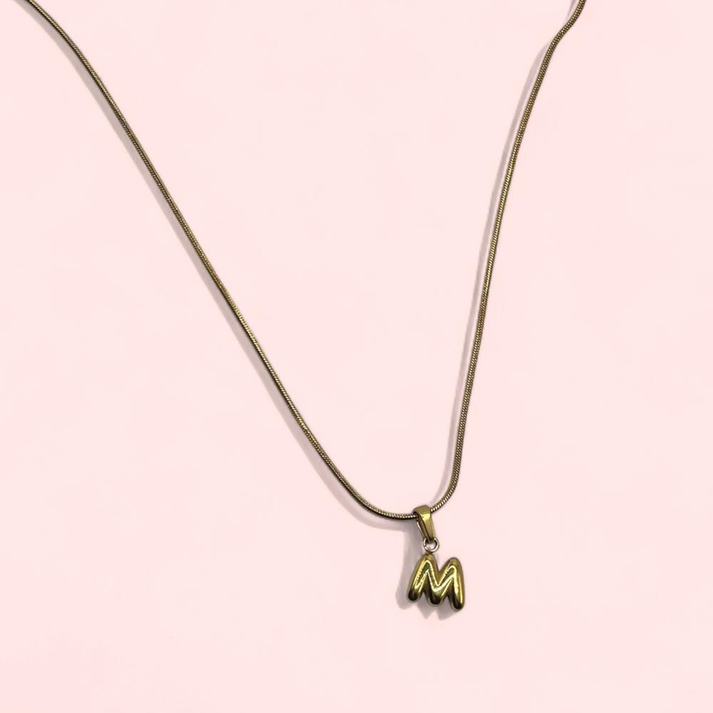 18K Gold Mini Bubble Letter Charm Necklace 