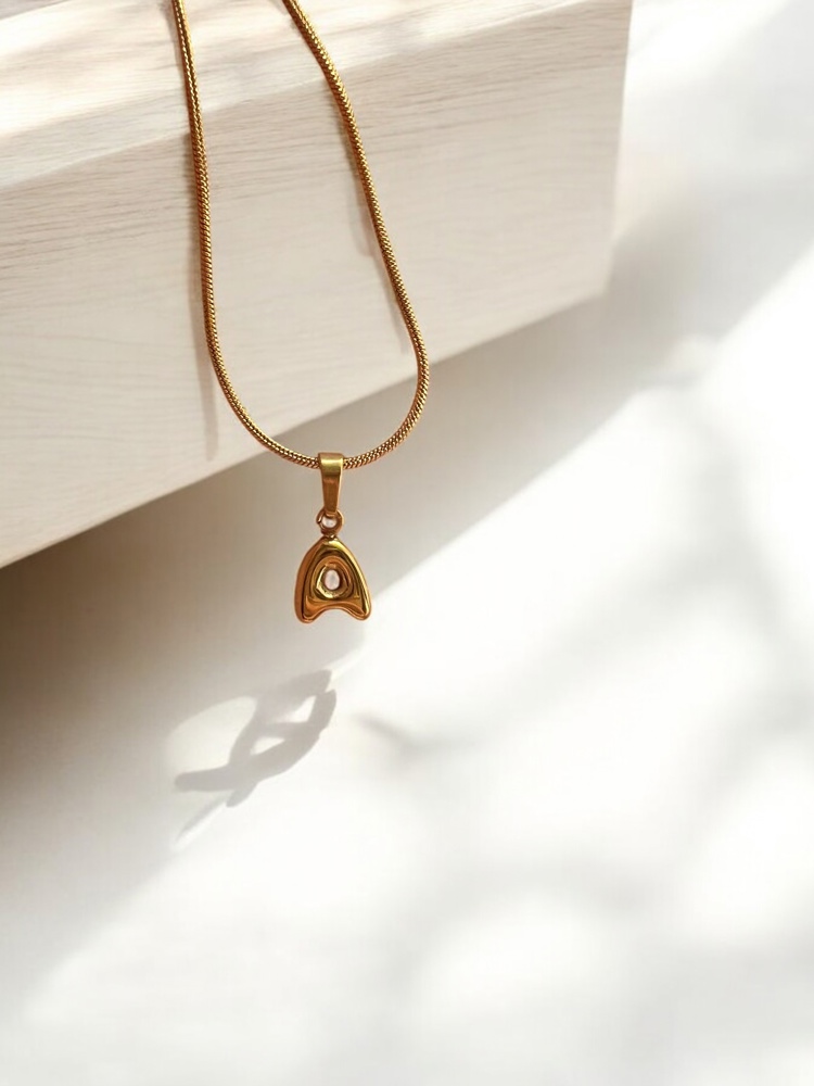 18K Gold Mini Bubble Letter Charm Necklace 