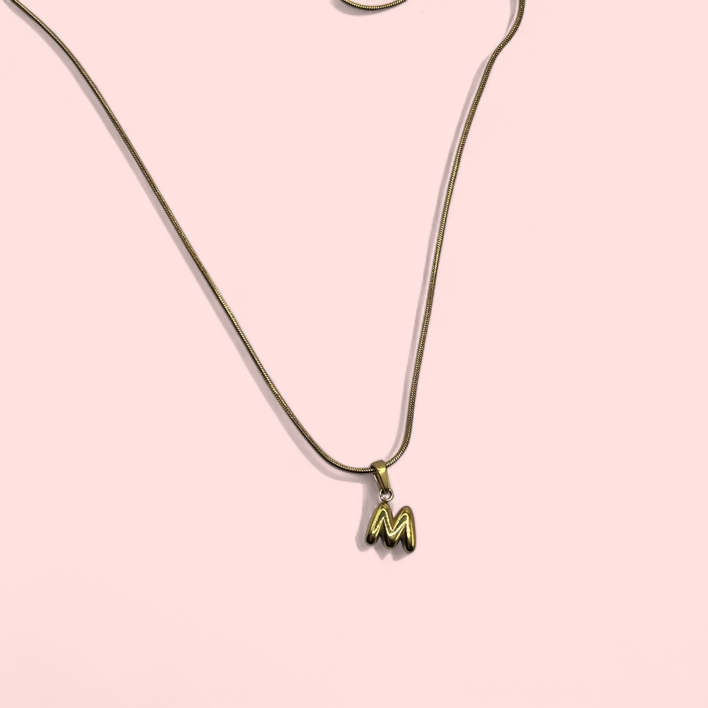 18K Gold Mini Bubble Letter Charm Necklace 