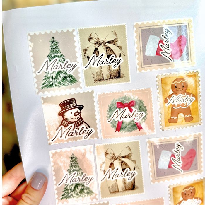 Custom Christmas Stickers | Vintage Stamp Style 