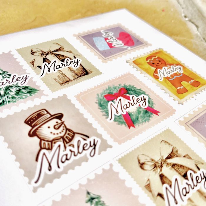 Custom Christmas Stickers | Vintage Stamp Style 