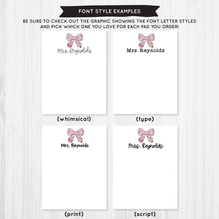 Personalized Pencil Bow Teacher Notepad