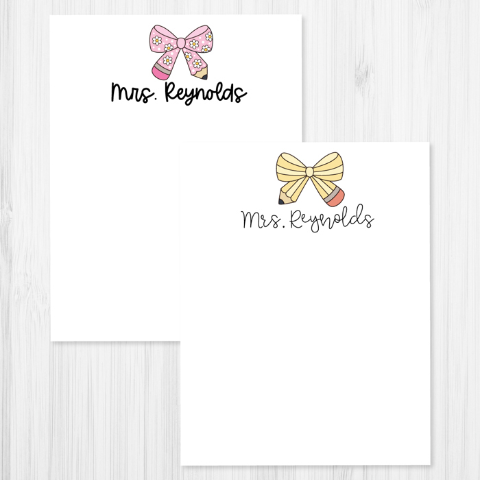 Personalized Pencil Bow Teacher Notepad