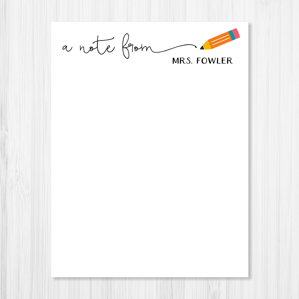 Pencil Note Personalized Notepad | Teacher Note Pad