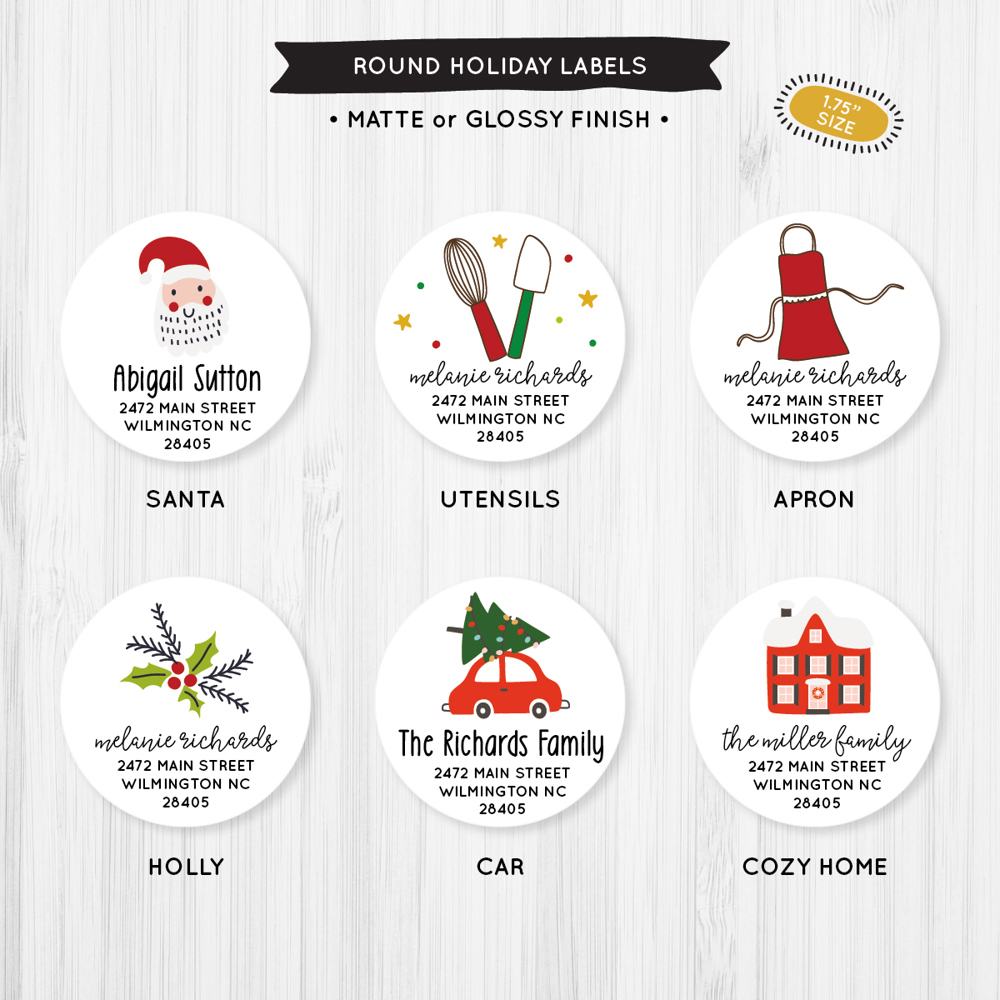 Personalized Holiday Round Labels | Set of 20