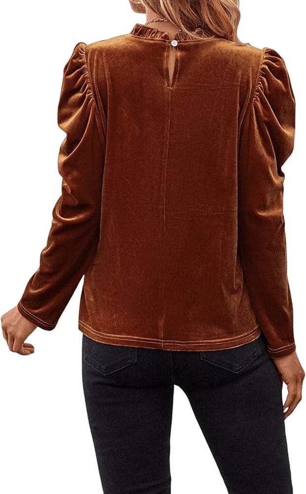 Velvet Puff Sleeve Top - A Rust Brown