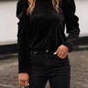  Velvet Puff Sleeve Top - Black