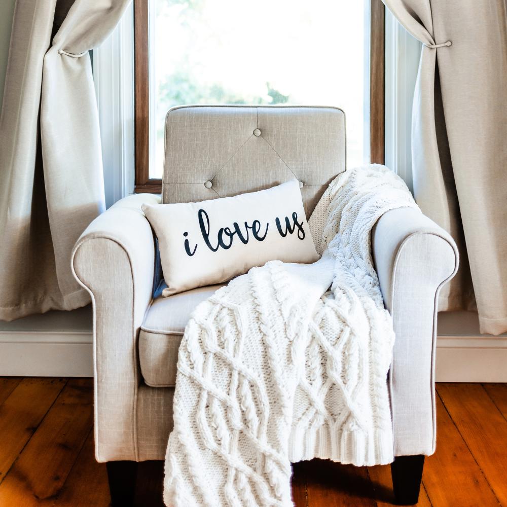 I love us Farmhouse Lumbar Pillow, Anniversary Gift for Wife