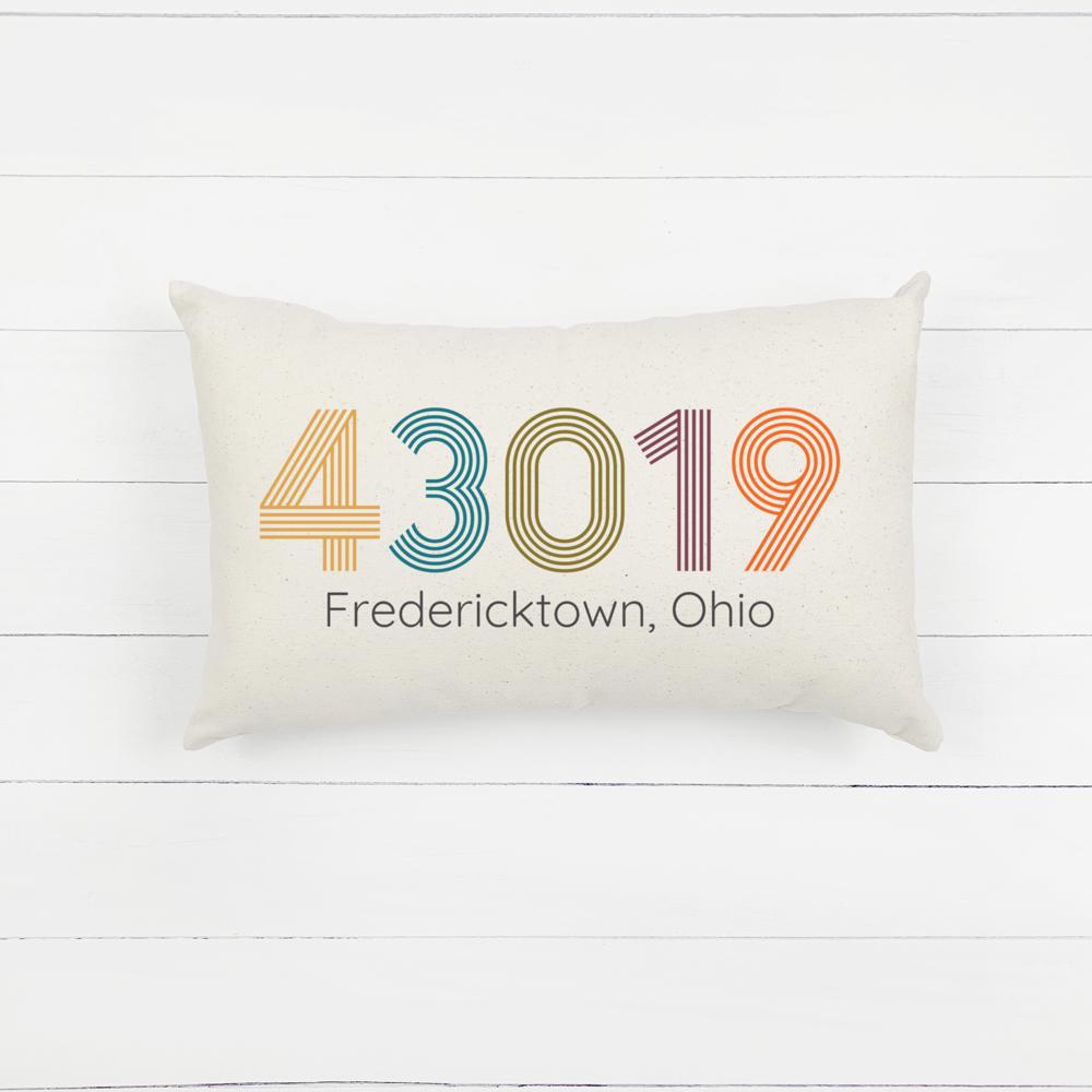 Retro 70s Inspired Zip Code Lumbar Pillow 