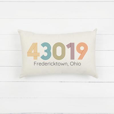 Retro 70s Inspired Zip Code Lumbar Pillow 