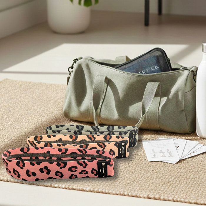 Leopard Print Fabric Resistance Bands – 3-Piece Non-Slip Workout Set